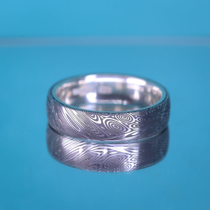 Water Ripples Damascus and Silver Wrap Slim Wedding Ring - The Forge Dam Ring - Made-to-Order