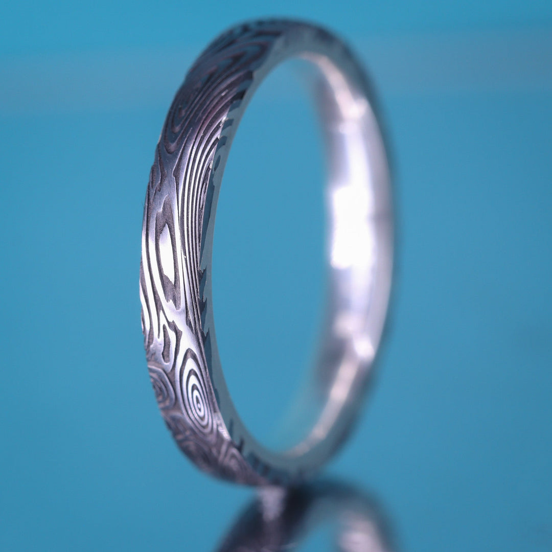 Water Ripples Damascus and Silver Wrap Slim Wedding Ring - The Forge Dam Ring - Made-to-Order