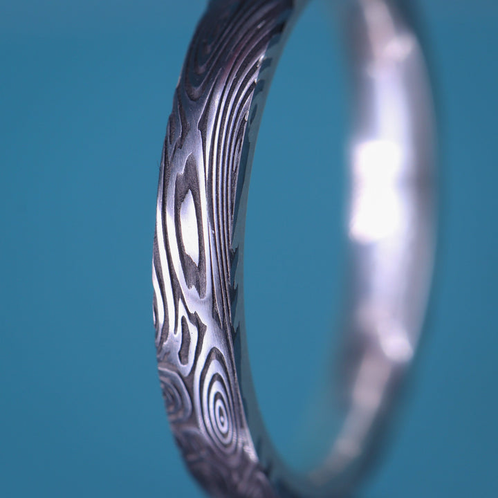 Water Ripples Damascus and Silver Wrap Slim Wedding Ring - The Forge Dam Ring - Made-to-Order