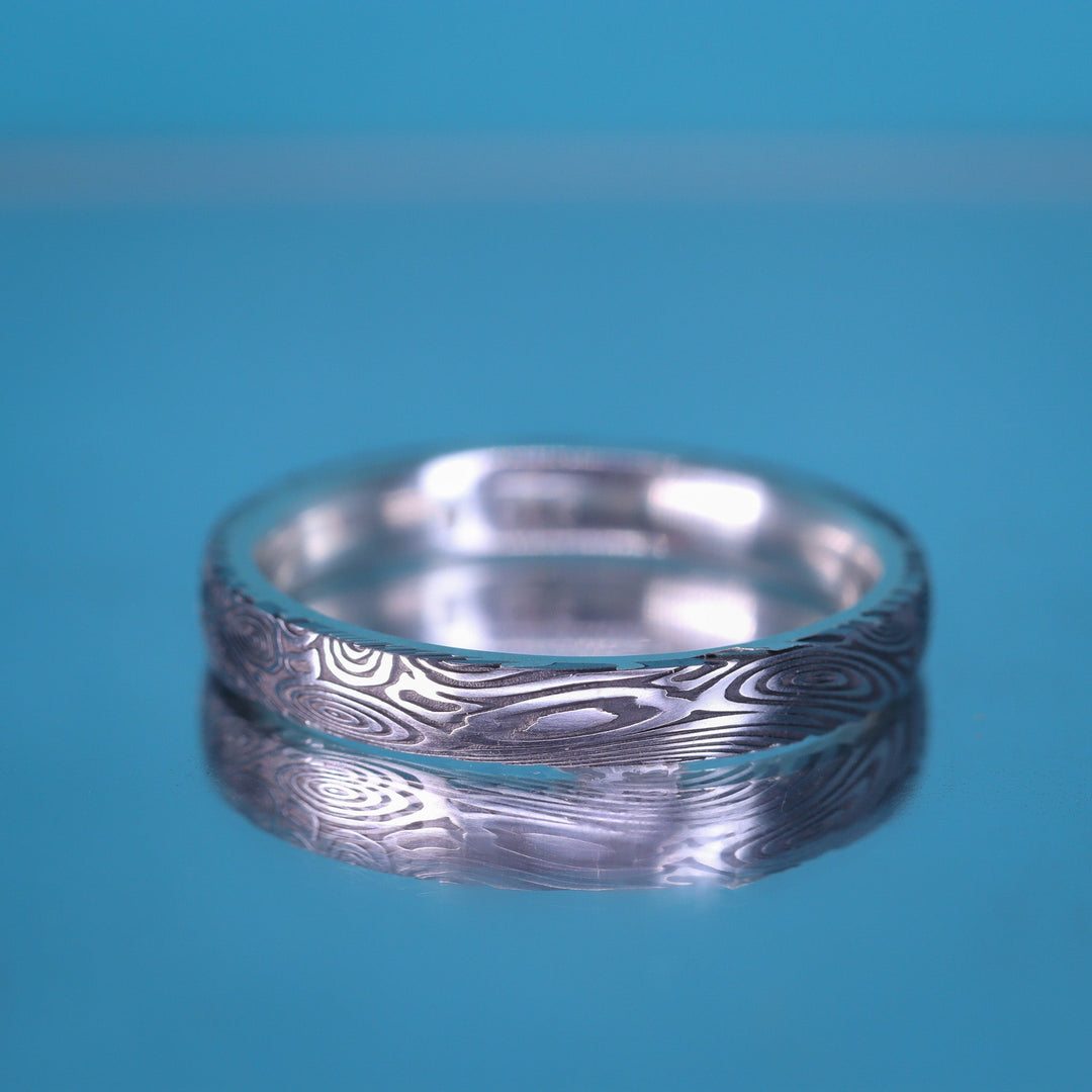 Water Ripples Damascus and Silver Wrap Slim Wedding Ring - The Forge Dam Ring - Made-to-Order