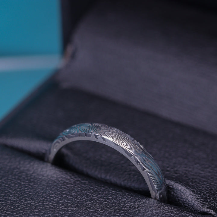 Water Ripples Damascus and Silver Wrap Slim Wedding Ring - The Forge Dam Ring - Made-to-Order