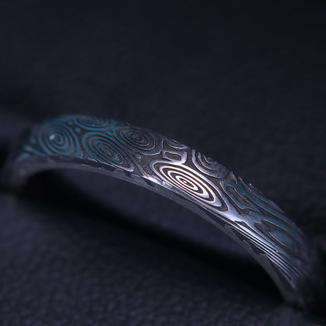 Water Ripples Damascus and Silver Wrap Slim Wedding Ring - The Forge Dam Ring - Made-to-Order