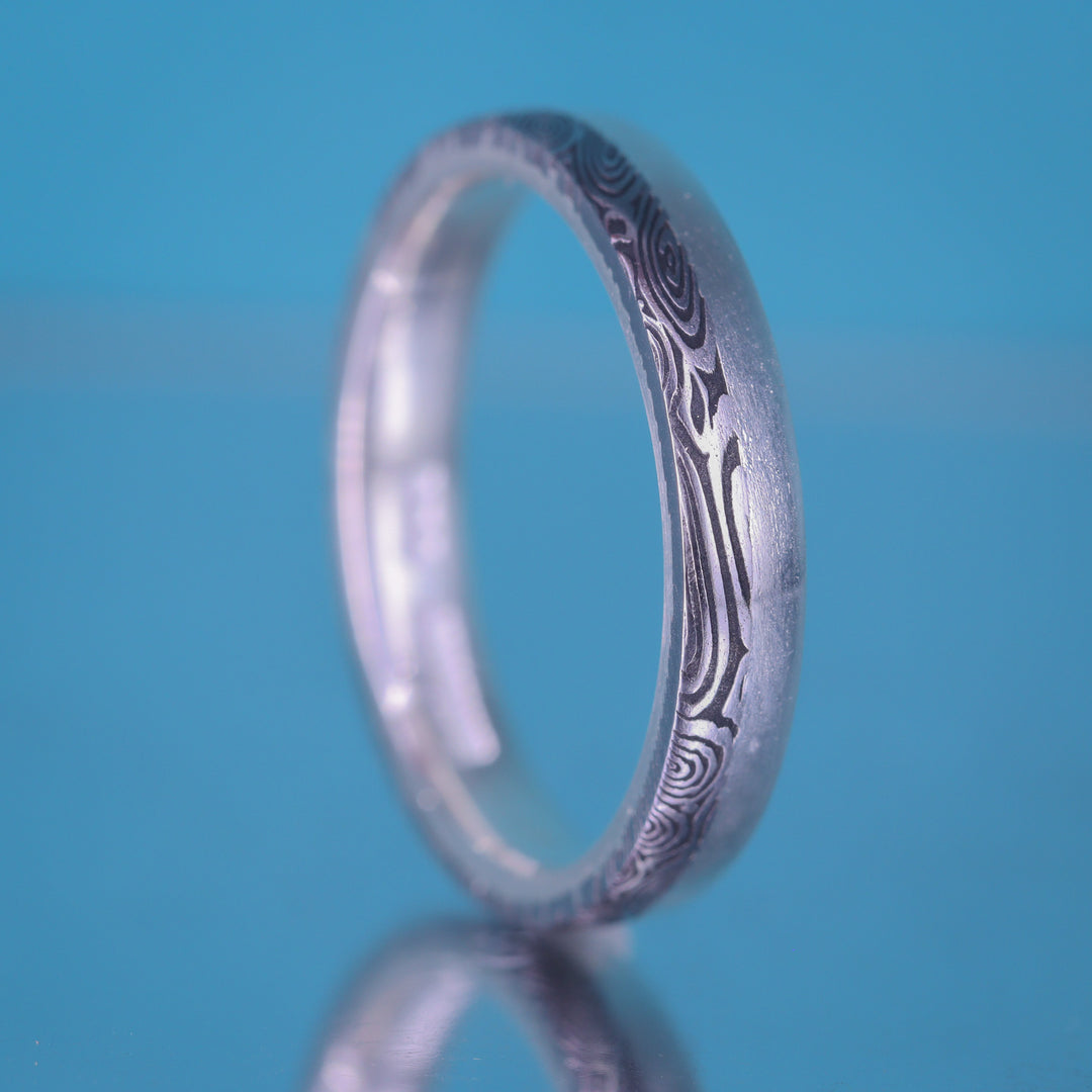 Water Ripples Damascus and Silver Edge Wedding Ring - The Bamford Edge Ring - Made-to-Order