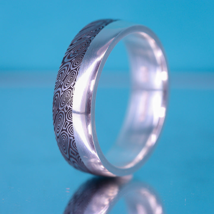 Water Ripples Damascus and Silver Edge Wedding Ring - The Bamford Edge Ring - Made-to-Order