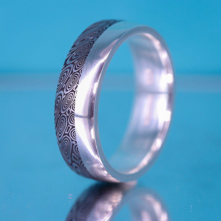 Water Ripples Damascus and Silver Edge Slim Wedding Ring - The Bamford Edge Ring - Made-to-Order