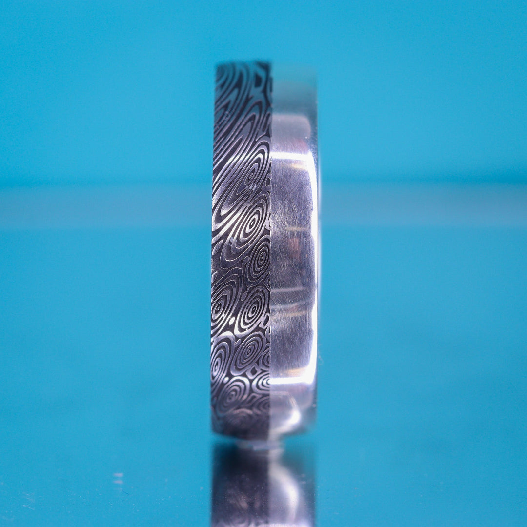 Water Ripples Damascus and Silver Edge Slim Wedding Ring - The Bamford Edge Ring - Made-to-Order