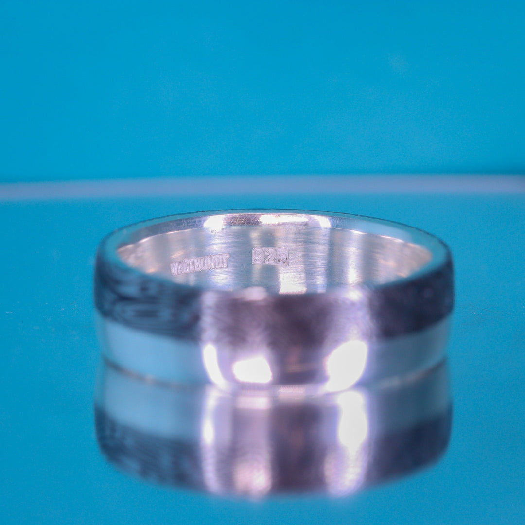 Water Ripples Damascus and Silver Edge Slim Wedding Ring - The Bamford Edge Ring - Made-to-Order