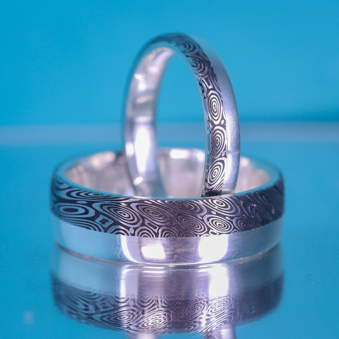 Water Ripples Damascus and Silver Edge Wedding Ring - The Bamford Edge Ring - Made-to-Order