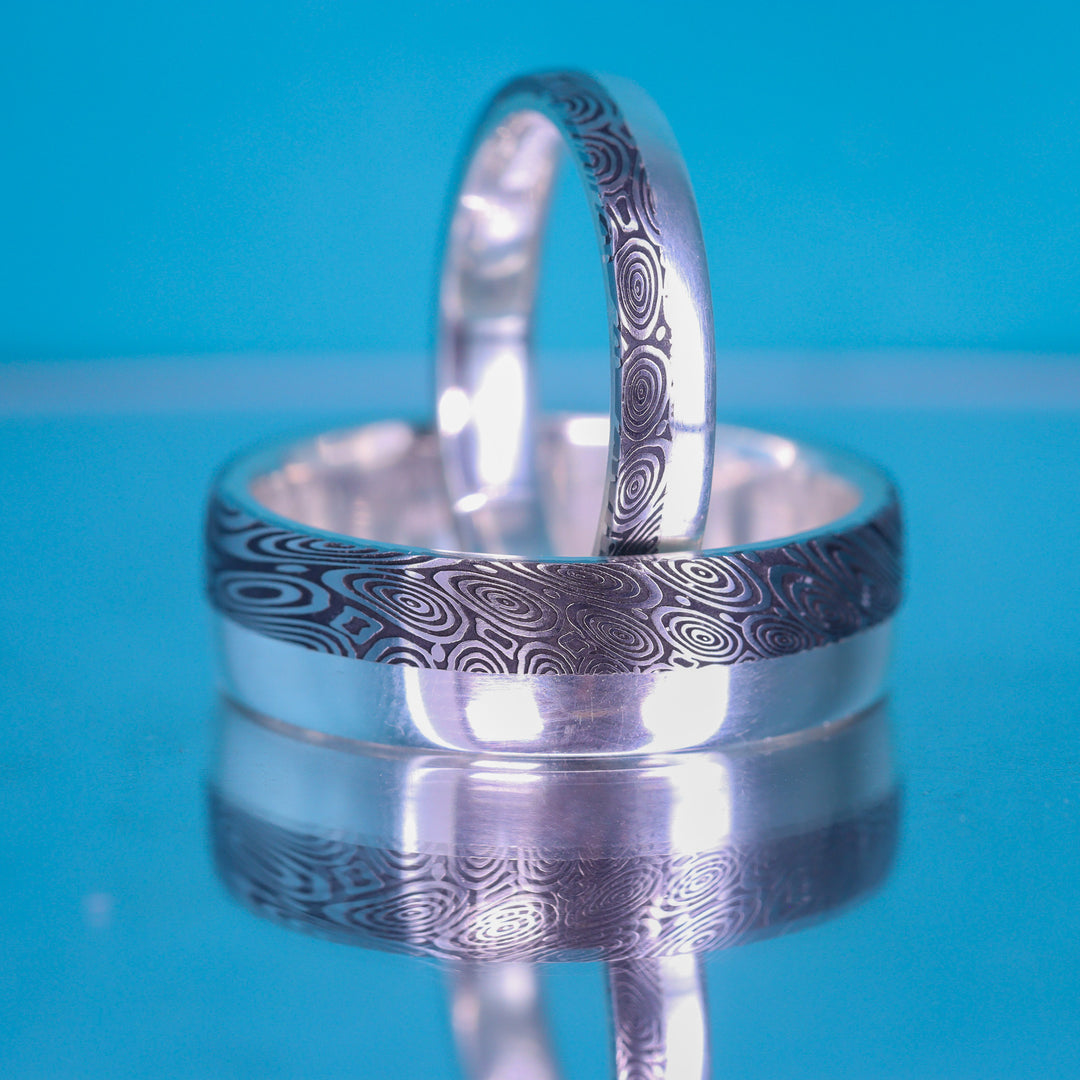 Water Ripples Damascus and Silver Edge Wedding Ring - The Bamford Edge Ring - Made-to-Order