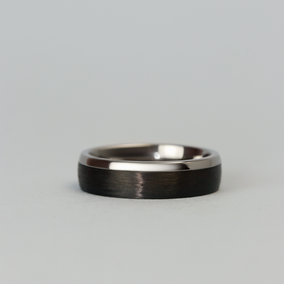 Titanium and Carbon Fibre Brushed Effect Polished Edge Wedding Ring - The Camber Titanium Rings