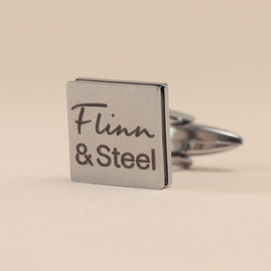 Personalised Stainless Steel Brushed Cufflinks with Black Inlay Cufflinks