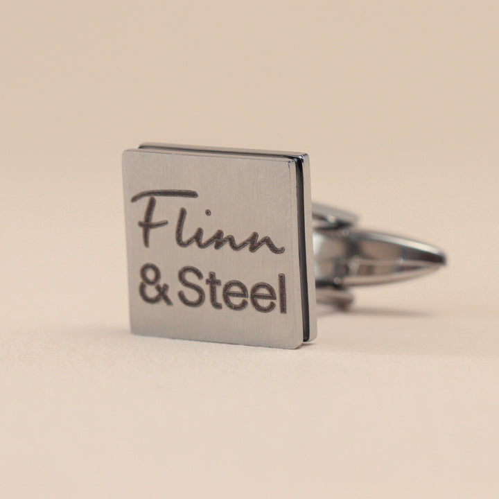 Personalised Stainless Steel Brushed Cufflinks with Black Inlay Cufflinks