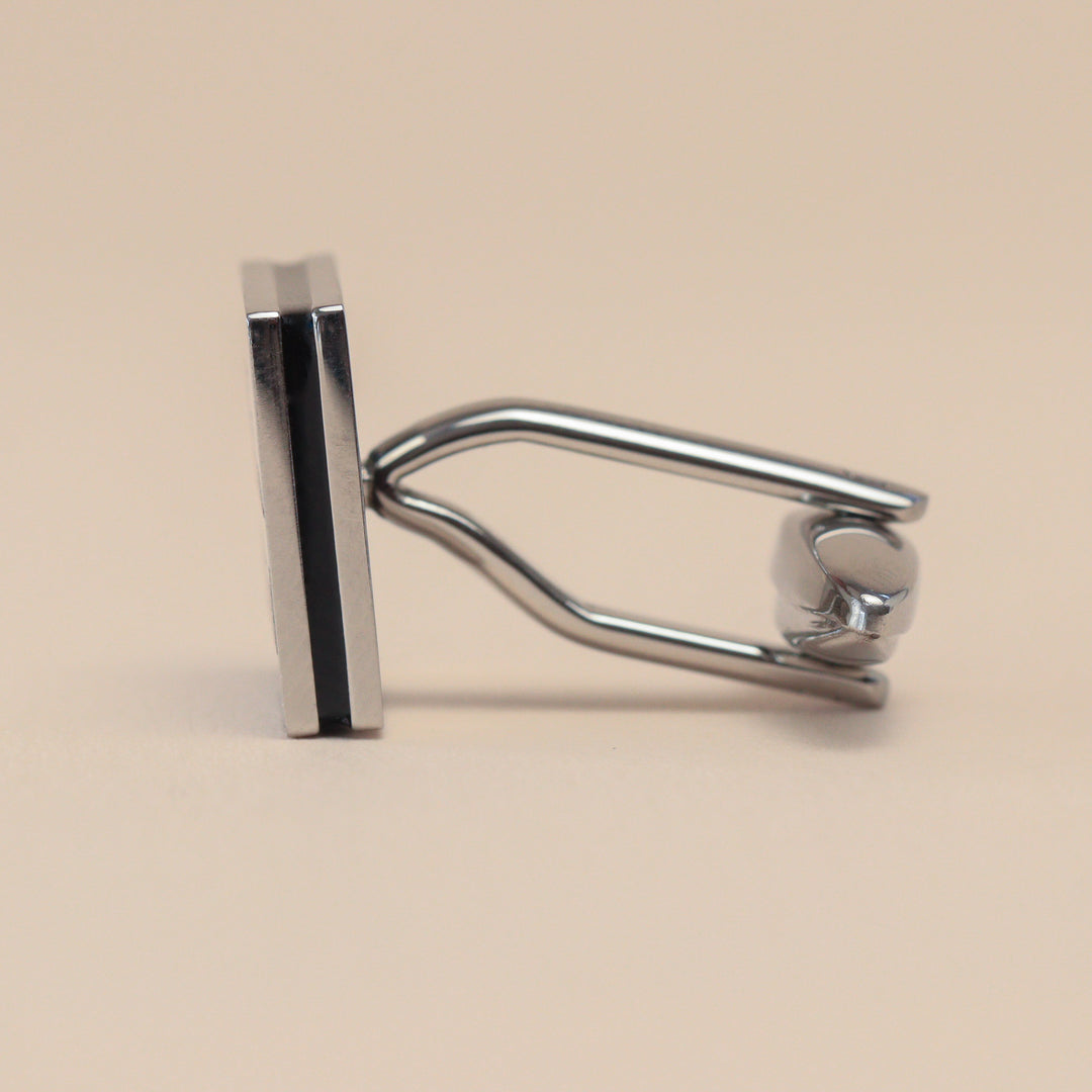 Personalised Stainless Steel Brushed Cufflinks with Black Inlay Cufflinks