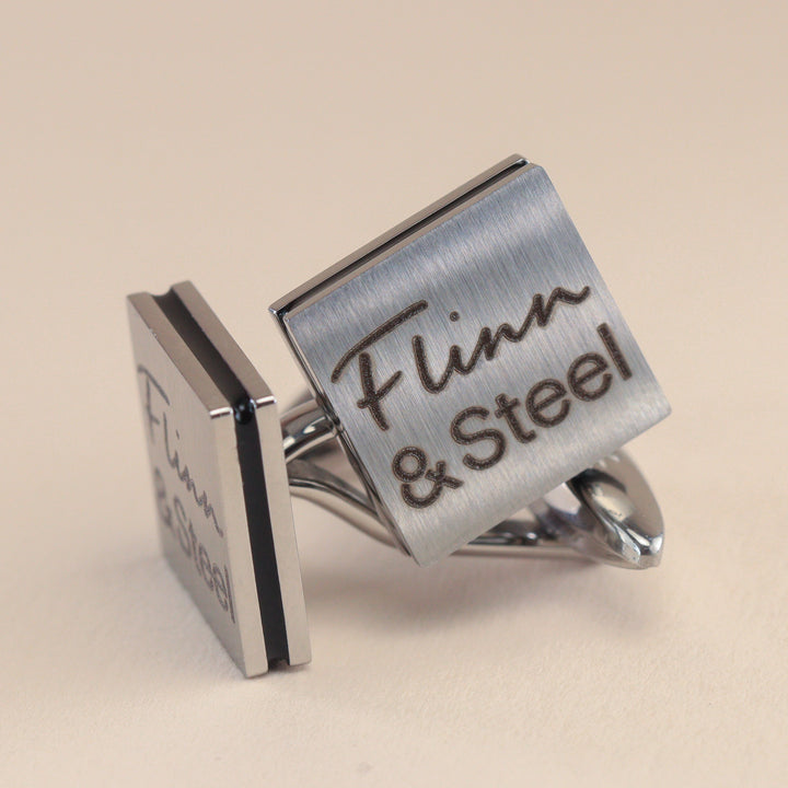 Personalised Stainless Steel Brushed Cufflinks with Black Inlay Cufflinks