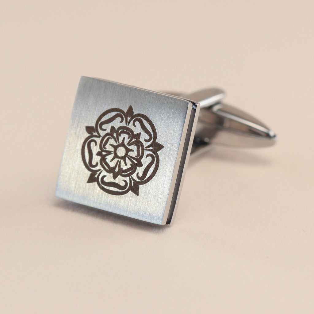 Personalised Stainless Steel Brushed Cufflinks with Black Inlay Cufflinks