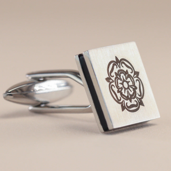Personalised Stainless Steel Brushed Cufflinks with Black Inlay Cufflinks