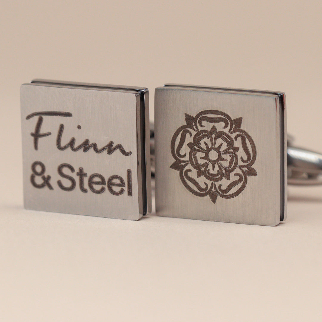 Personalised Stainless Steel Brushed Cufflinks with Black Inlay Cufflinks