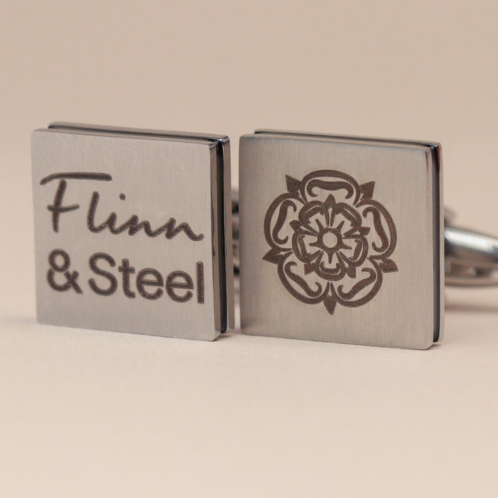 Personalised Stainless Steel Brushed Cufflinks with Black Inlay Cufflinks