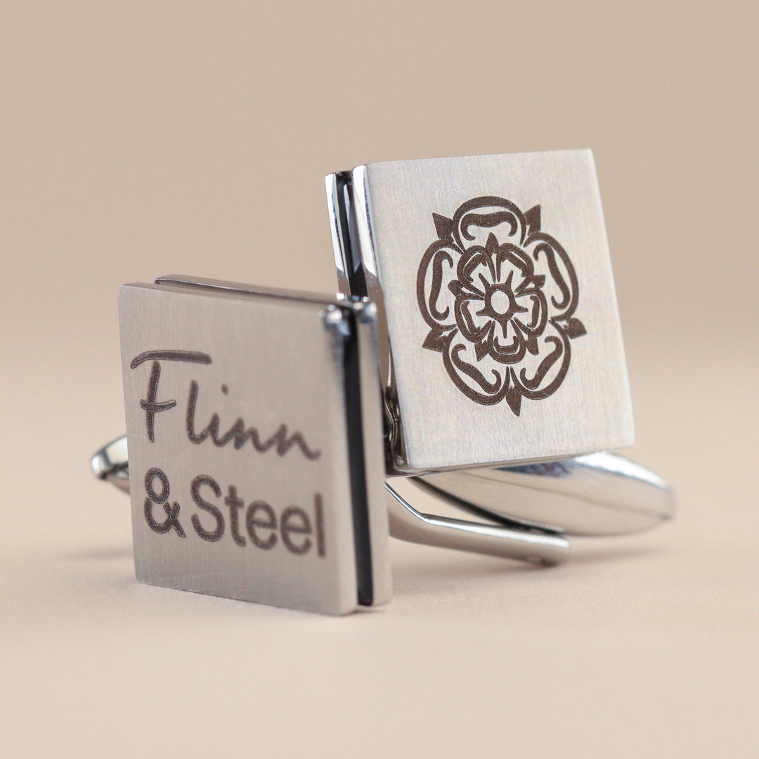 Personalised Stainless Steel Brushed Cufflinks with Black Inlay Cufflinks