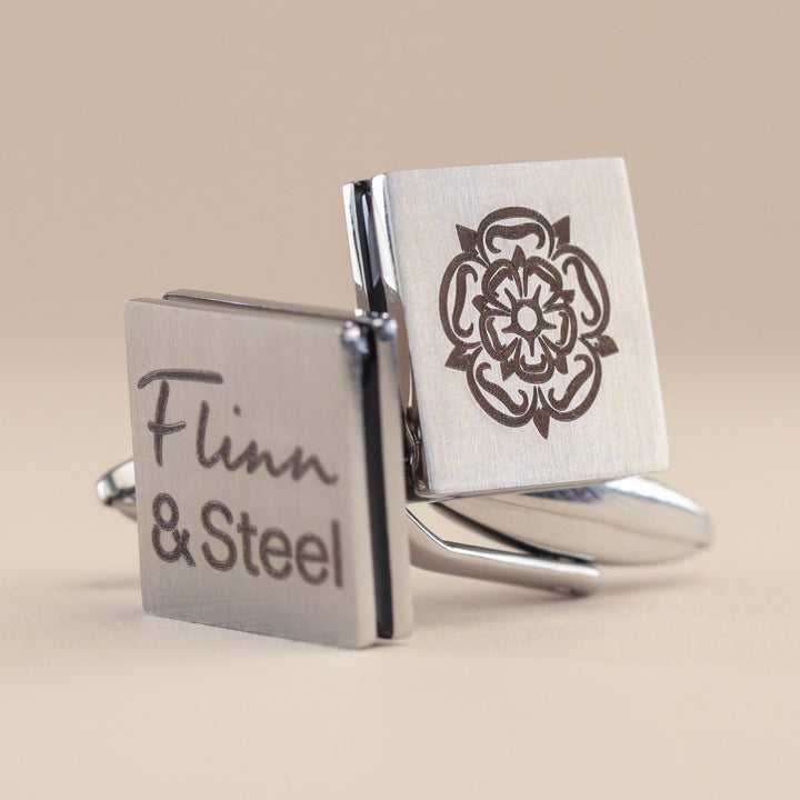 Personalised Stainless Steel Brushed Cufflinks with Black Inlay Cufflinks
