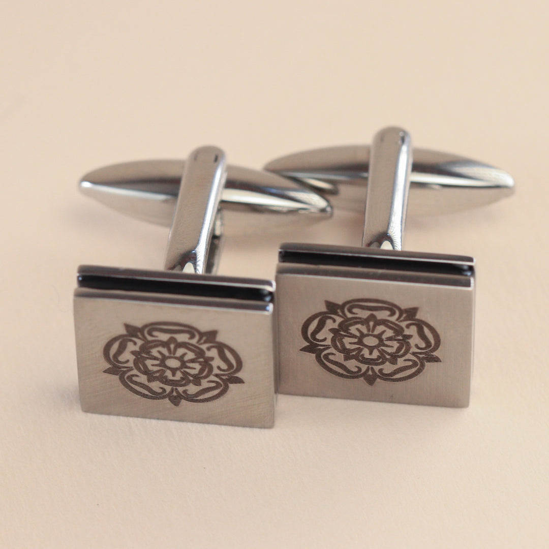 Personalised Stainless Steel Brushed Cufflinks with Black Inlay Cufflinks