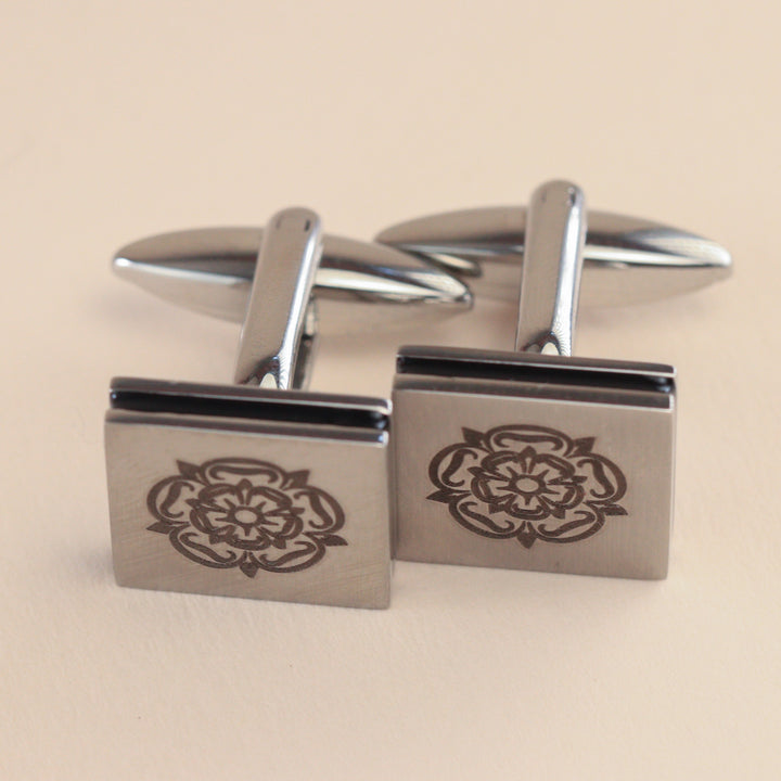 Personalised Stainless Steel Brushed Cufflinks with Black Inlay Cufflinks