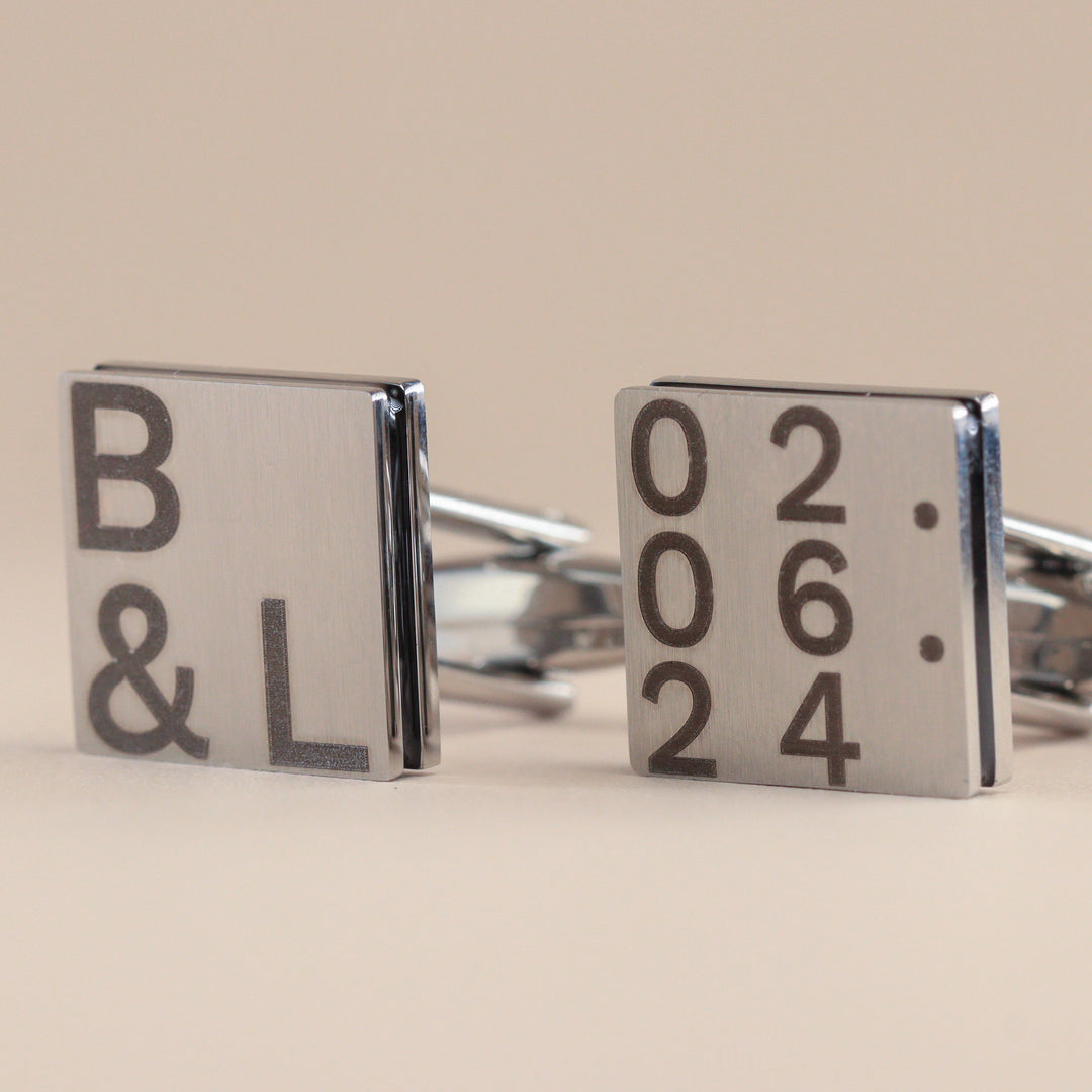 Personalised Stainless Steel Brushed Cufflinks with Black Inlay Cufflinks
