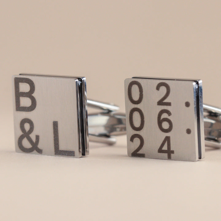 Personalised Stainless Steel Brushed Cufflinks with Black Inlay Cufflinks