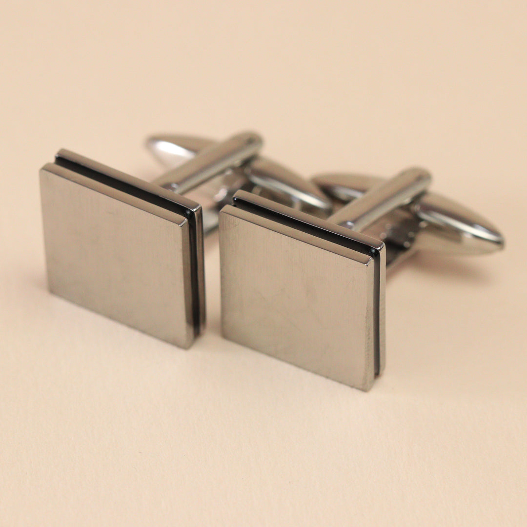 Personalised Stainless Steel Brushed Cufflinks with Black Inlay Cufflinks
