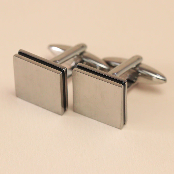 Personalised Stainless Steel Brushed Cufflinks with Black Inlay Cufflinks