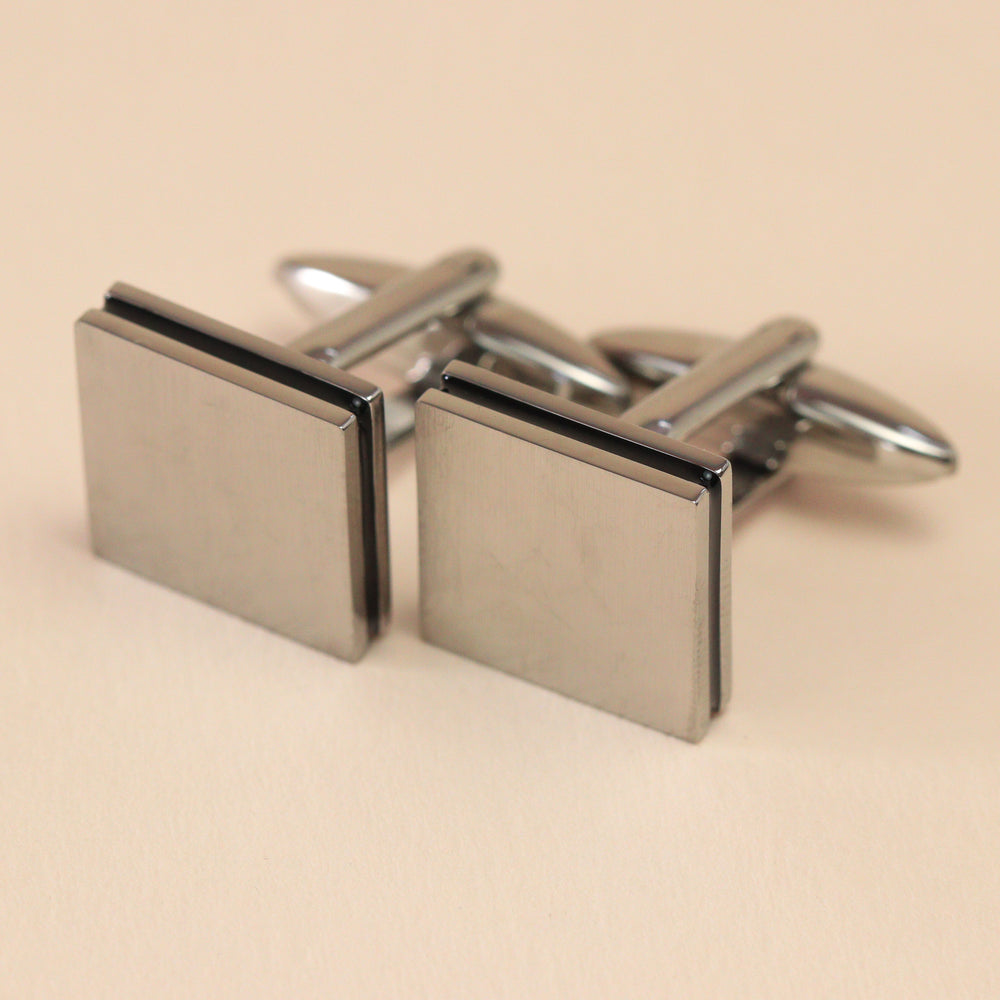 Stainless Steel Brushed Cufflinks with Black Inlay Cufflinks