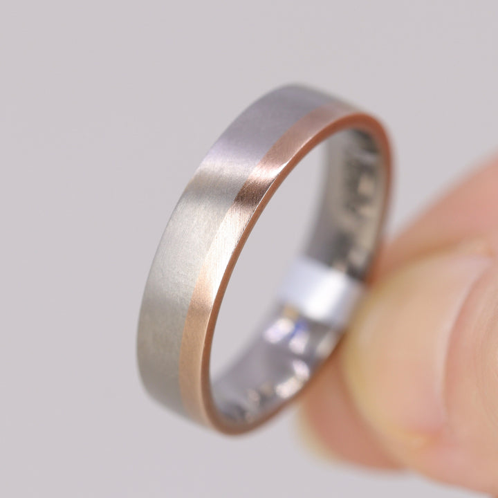 Sample Sale - Titanium & 9ct Rose Gold Edge Wedding Ring - The Howden