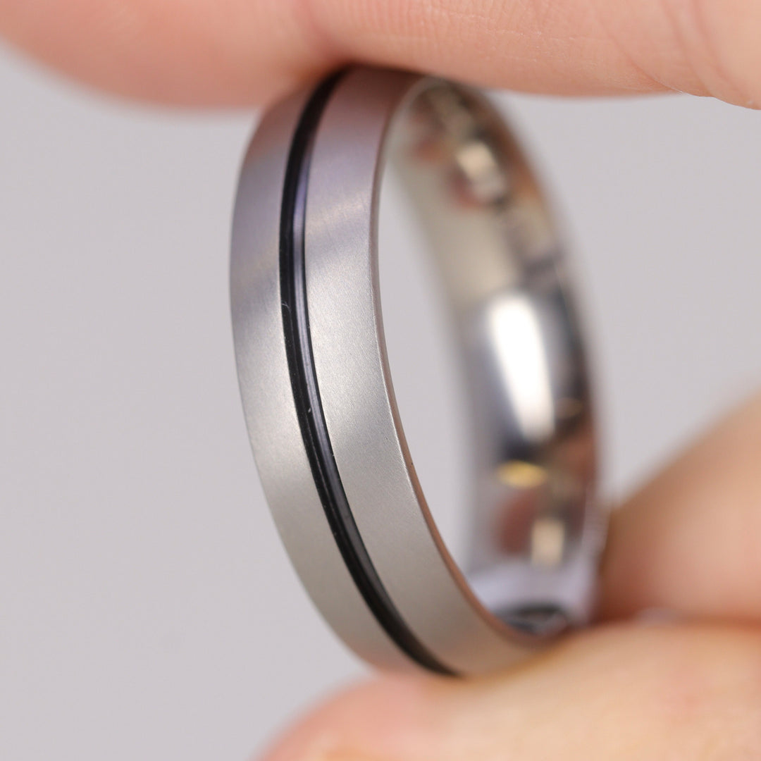 Sample Sale - Titanium Black Inlay Wedding Ring - The Greystones