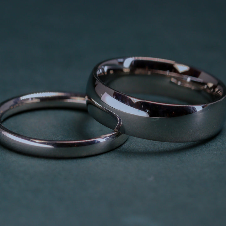Matching Wedding Ring Set - Ruskin Green & Bingham - Polished Stainless Steel Court Fit Wedding Rings