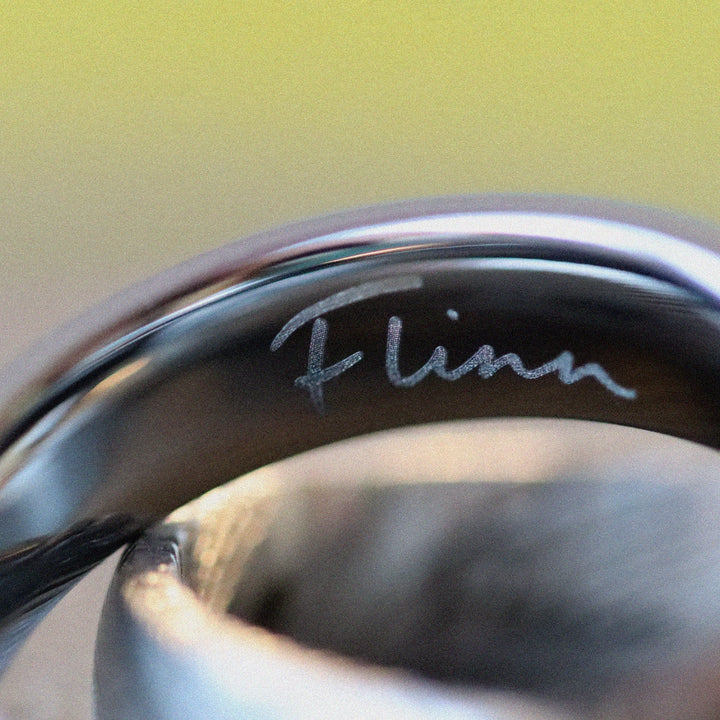 Woodgrain Damascus and Silver Edge Slim Wedding Ring - The Dore & Totley Ring - Made-to-Order Stainless Steel Rings
