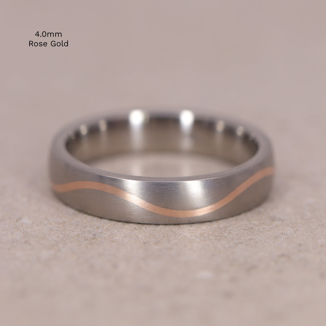 Titanium &amp; Gold Wave Inlay Men&