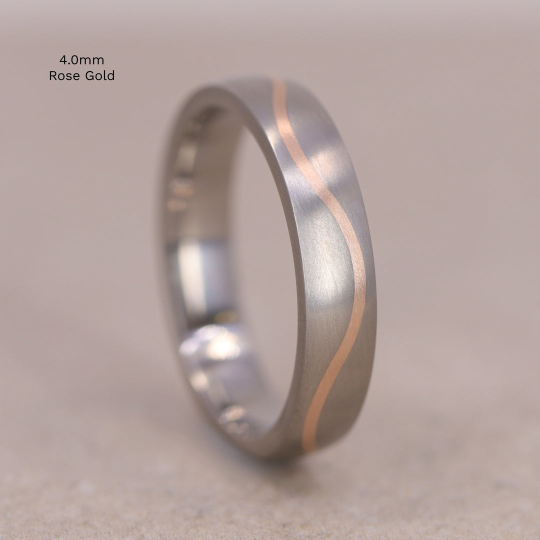 Titanium &amp; Gold Wave Inlay Men&
