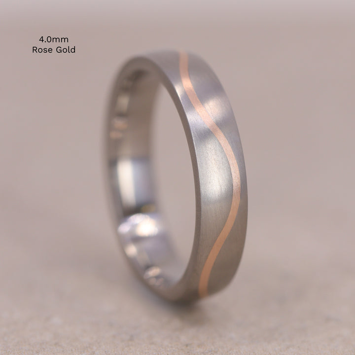 Titanium &amp; Gold Wave Inlay Men&