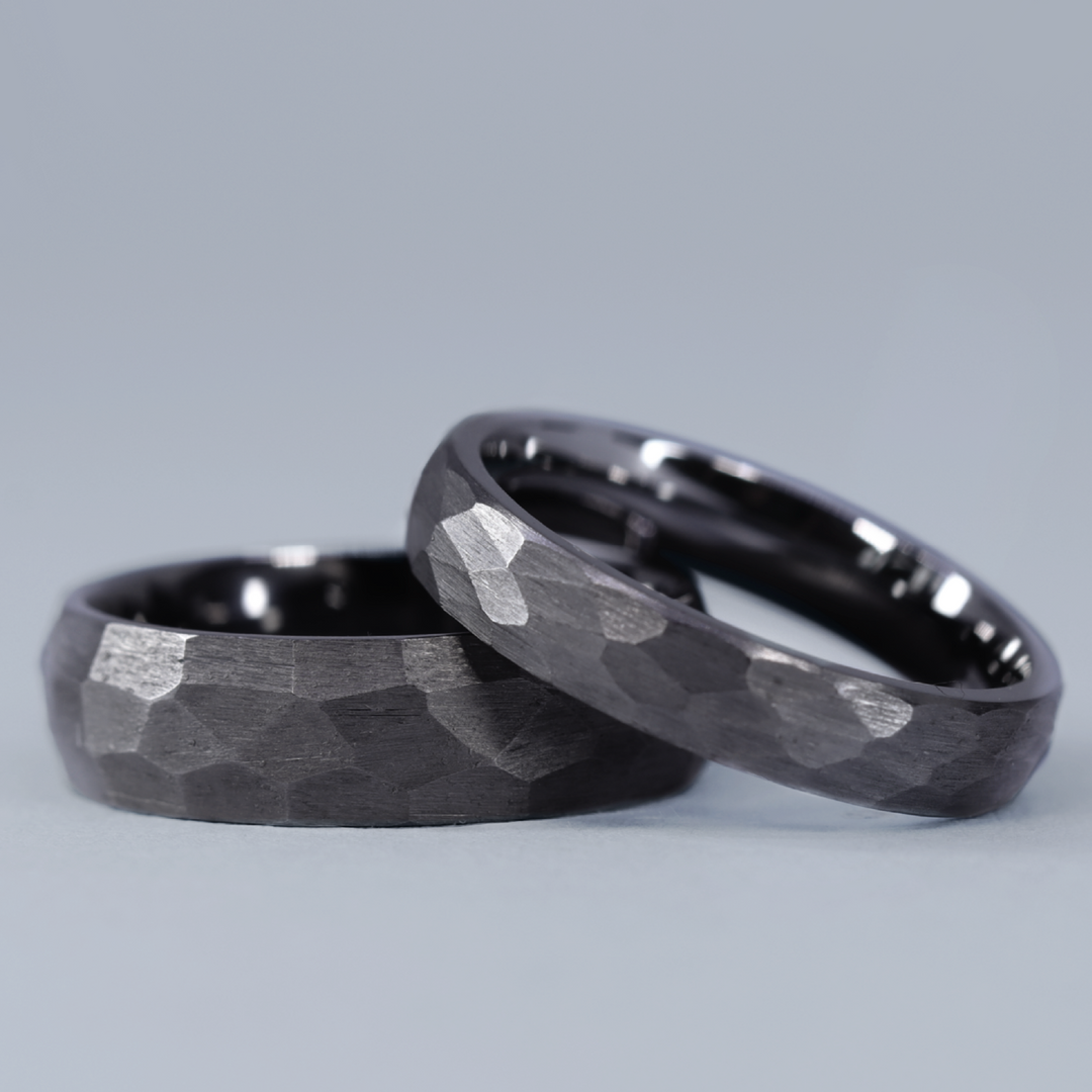 Wedding Ring Set - Rivelin Valley - Hammered Effect Tantalum Wedding Rings Wedding Ring Sets