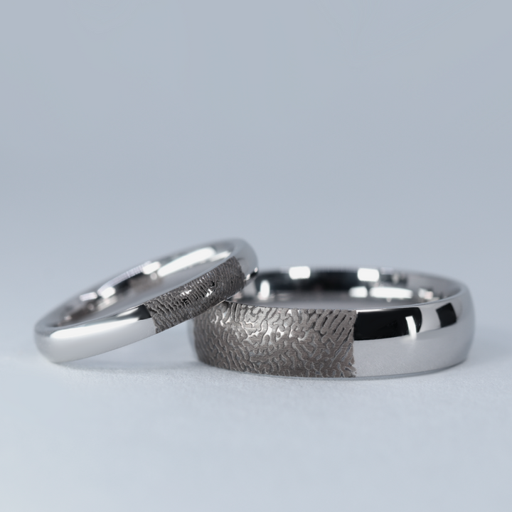 Wedding Ring Set - Slim & Wide Personalised Fingerprint Rings - The Ruskin 2.0 Polished Stainless Steel Rings Wedding Ring Sets