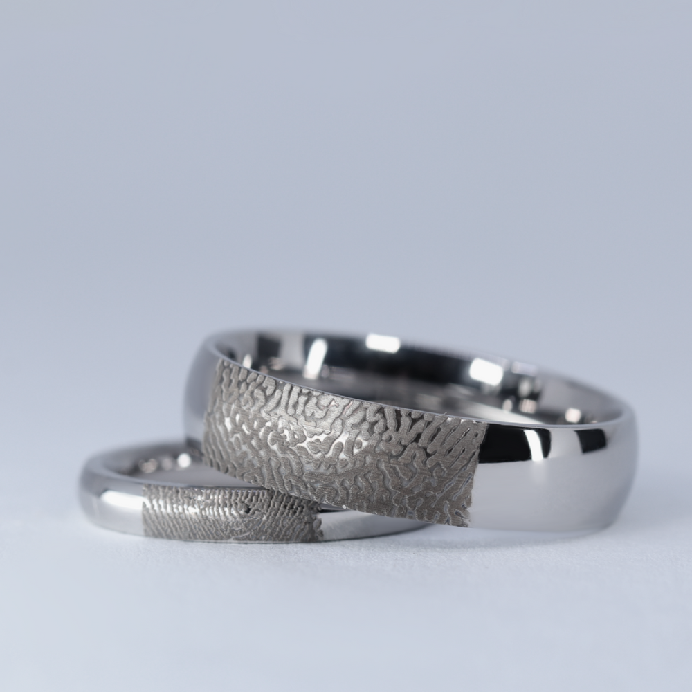 Wedding Ring Set - Slim & Wide Personalised Fingerprint Rings - The Ruskin 2.0 Polished Stainless Steel Rings Wedding Ring Sets