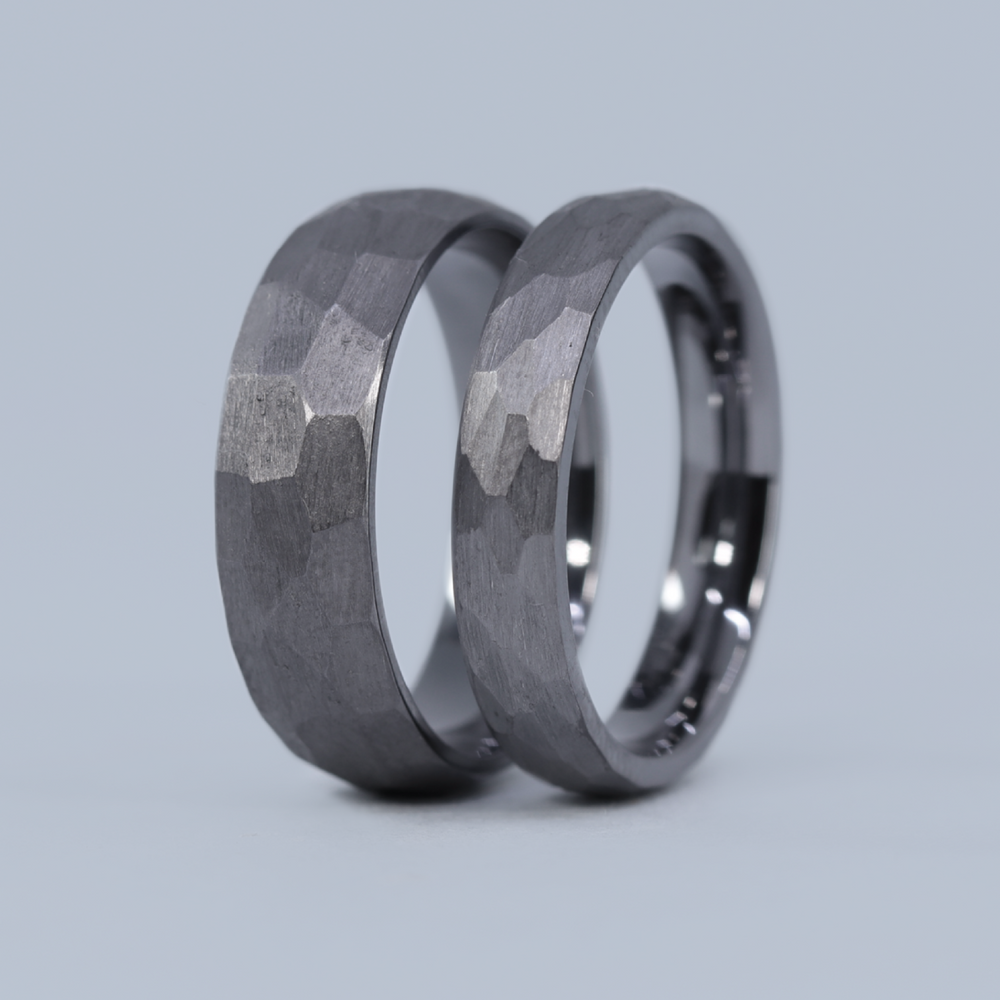 Wedding Ring Set - Rivelin Valley - Hammered Effect Tantalum Wedding Rings Wedding Ring Sets