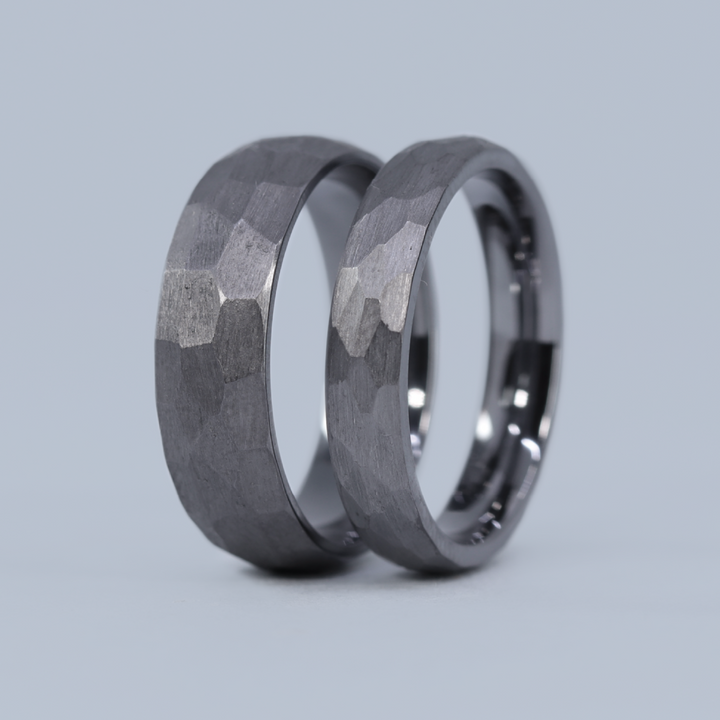 Wedding Ring Set - Rivelin Valley - Hammered Effect Tantalum Wedding Rings Wedding Ring Sets
