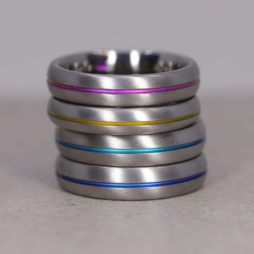 Titanium Black or Coloured Channel Brushed Wedding Ring - The Greystones - Made-to-Order Titanium Rings