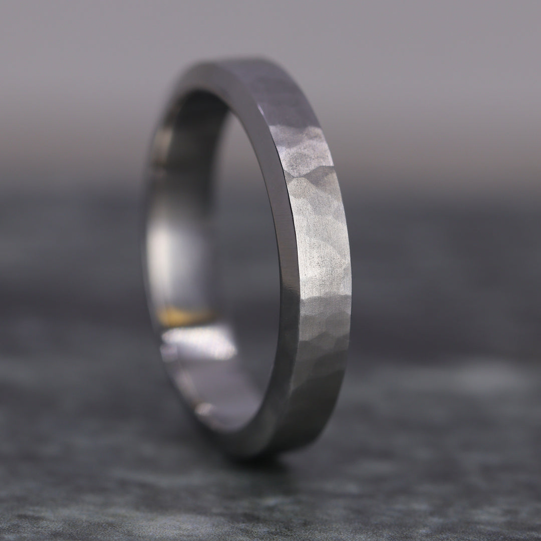 Titanium Hammered Bevelled Edge Wedding Ring - The Stanage Edge - Made-to-Order Titanium Rings