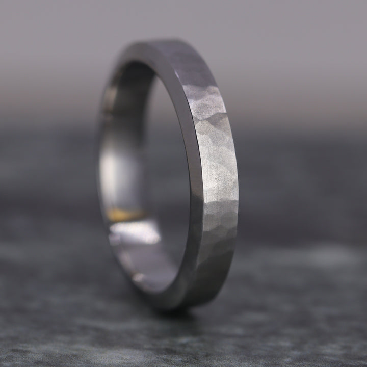 Titanium Hammered Bevelled Edge Wedding Ring - The Stanage Edge - Made-to-Order Titanium Rings