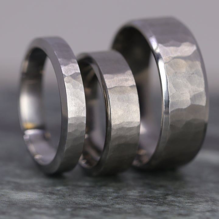 Titanium Hammered Bevelled Edge Wedding Ring - The Stanage Edge - Made-to-Order Titanium Rings