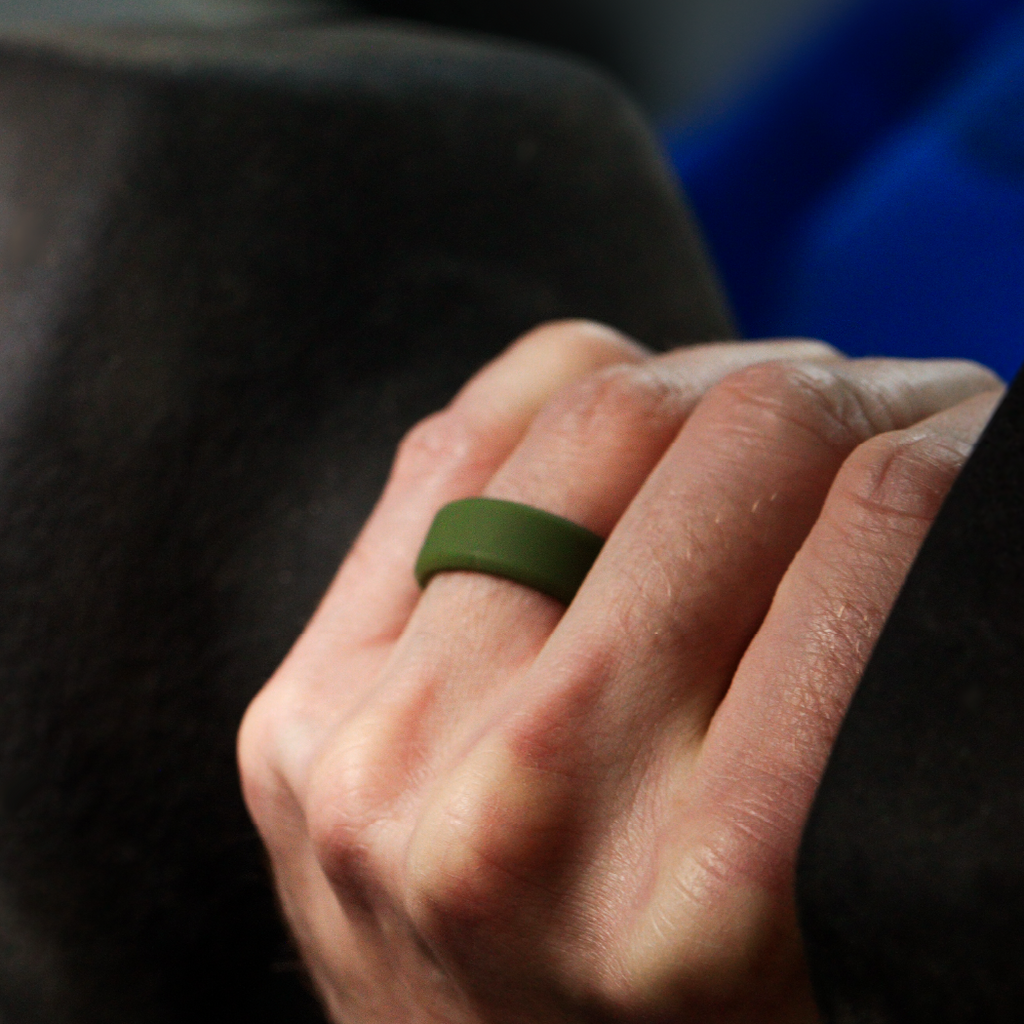 Olive Green Silicone Bevelled Edge Wedding Ring - The Sidekick Silicone Rings
