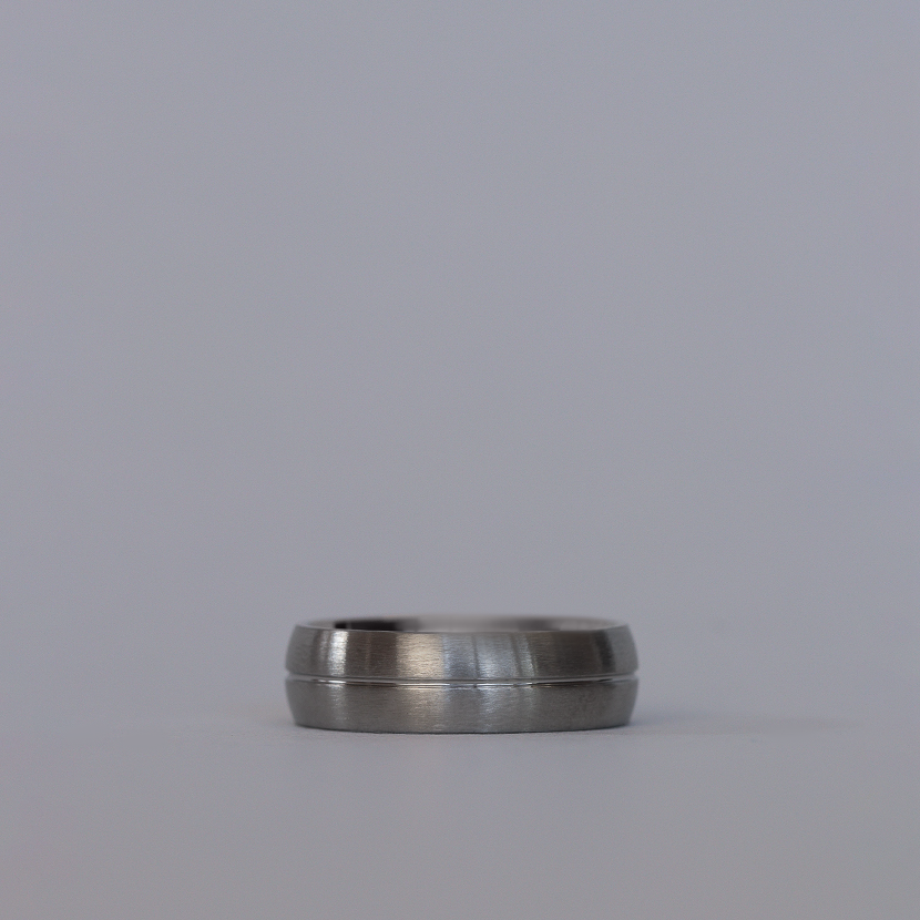 Stainless Steel Wedding Band with Engraved Line and Satin/Matt Finish - The Concord Stainless Steel Rings