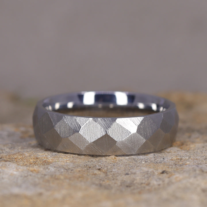 Stainless Steel Hammered Effect Wedding Ring - The Rivelin Valley